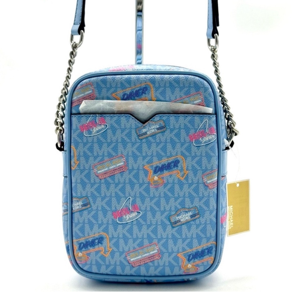 Michael Kors Jet Set Medium Printed Signature Logo Crossbody Bag Light Sky Blue - Picture 5 of 11